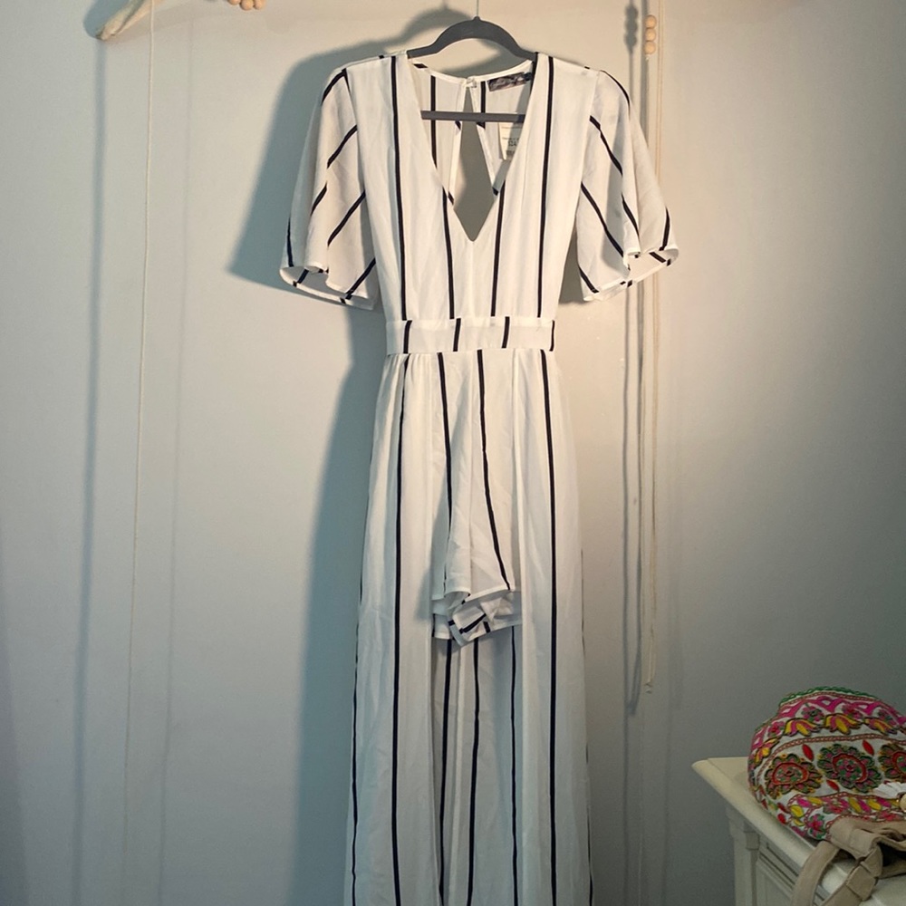 Black and White Stripped Romper Size 7